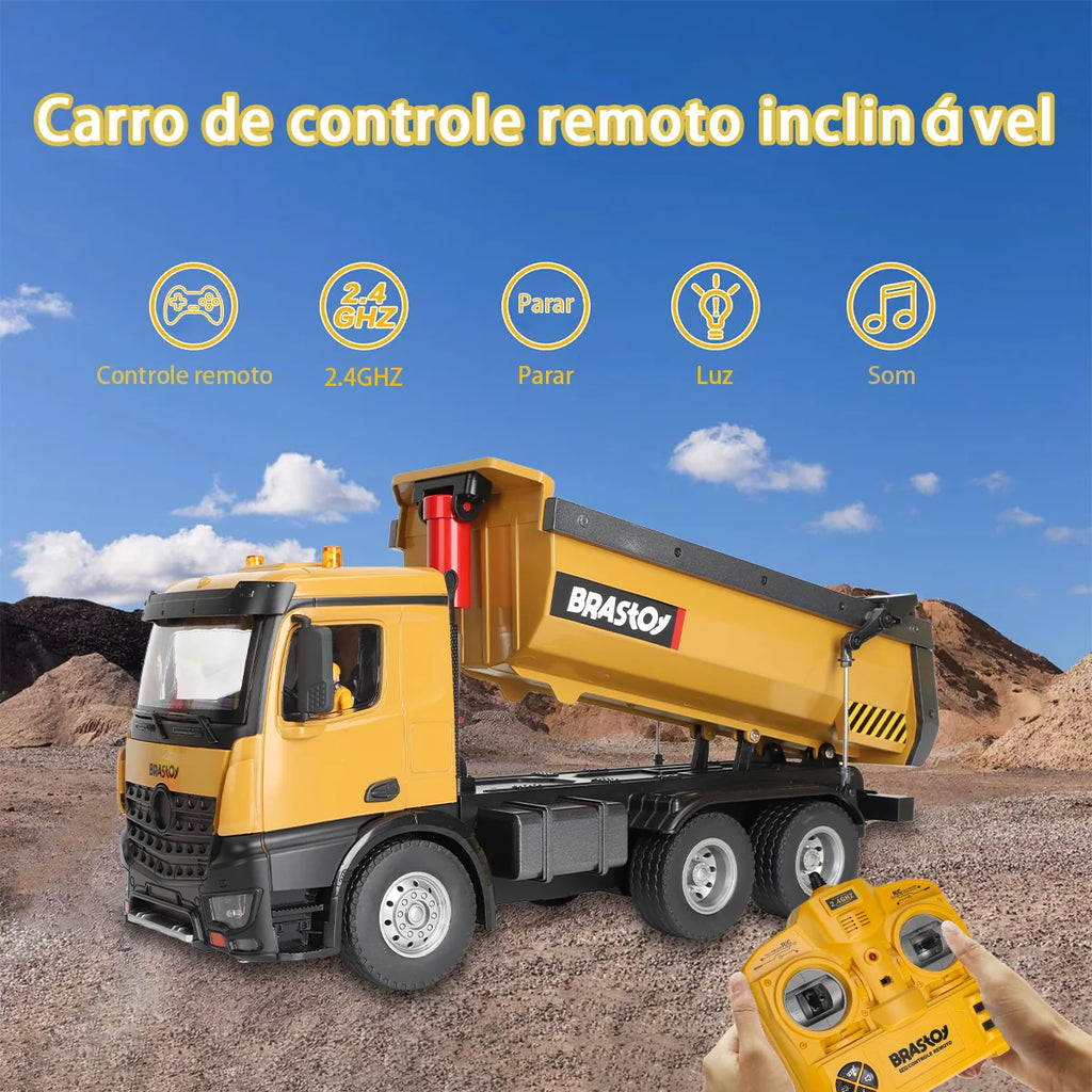 Caminhão Basculante de Controle Remoto Grande Brastoy 10 canais Com Luz Som e Movimento na Caçamba
