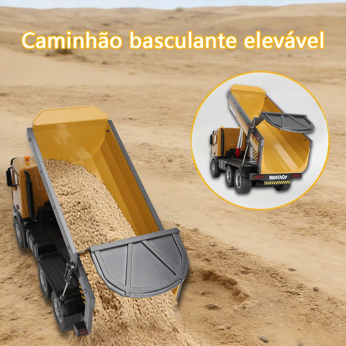 Caminhão Basculante de Controle Remoto Grande Brastoy 10 canais Com Luz Som e Movimento na Caçamba