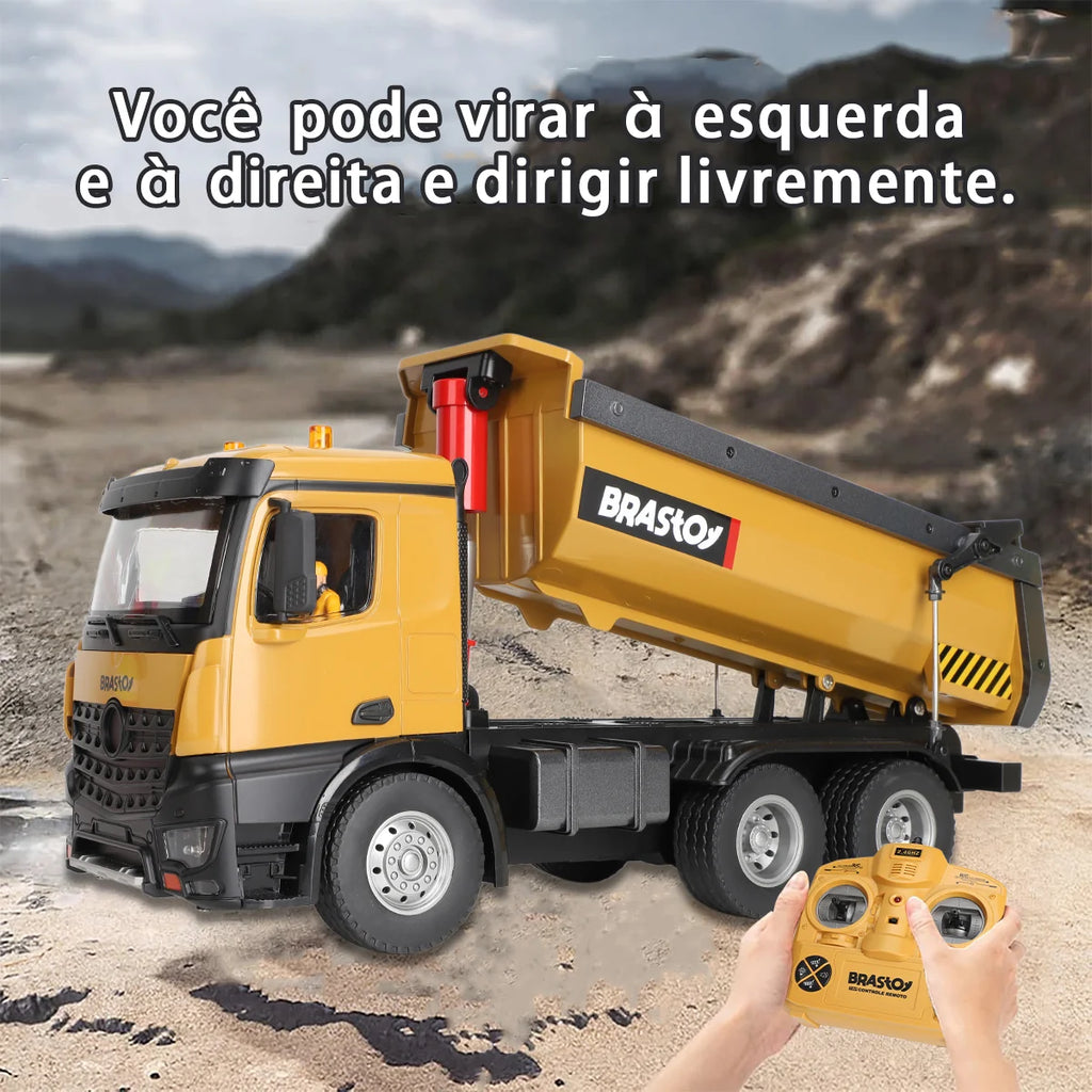 Caminhão Basculante de Controle Remoto Grande Brastoy 10 canais Com Luz Som e Movimento na Caçamba