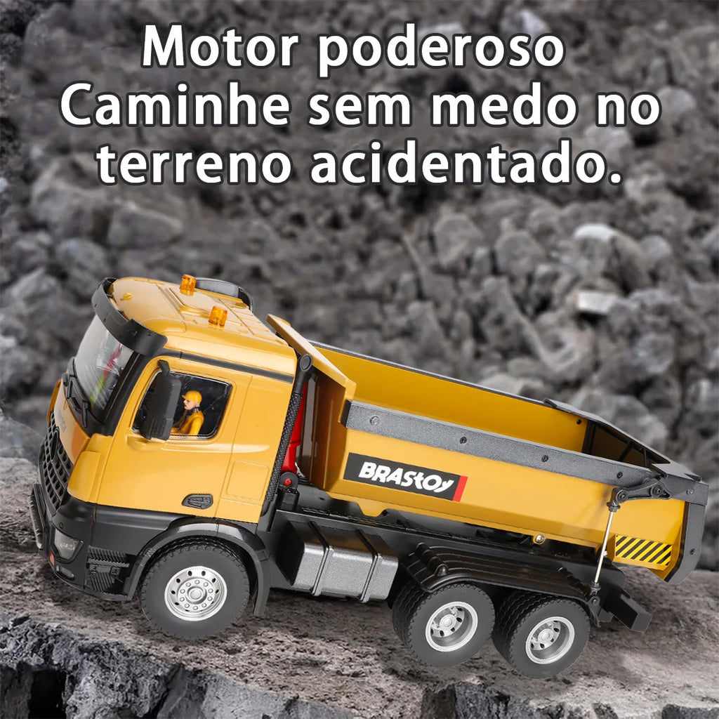 Caminhão Basculante de Controle Remoto Grande Brastoy 10 canais Com Luz Som e Movimento na Caçamba