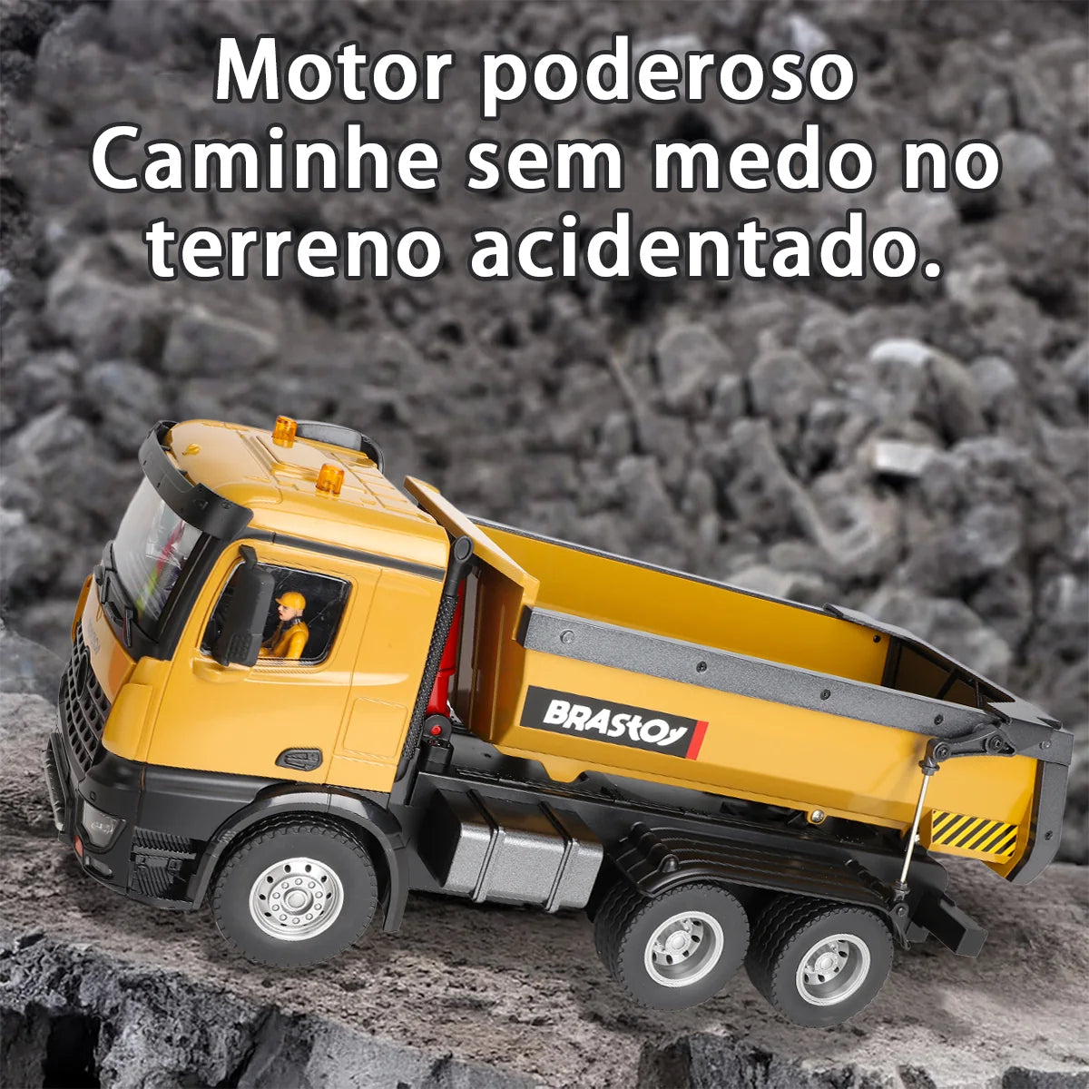 Caminhão Basculante de Controle Remoto Grande Brastoy 10 canais Com Luz Som e Movimento na Caçamba