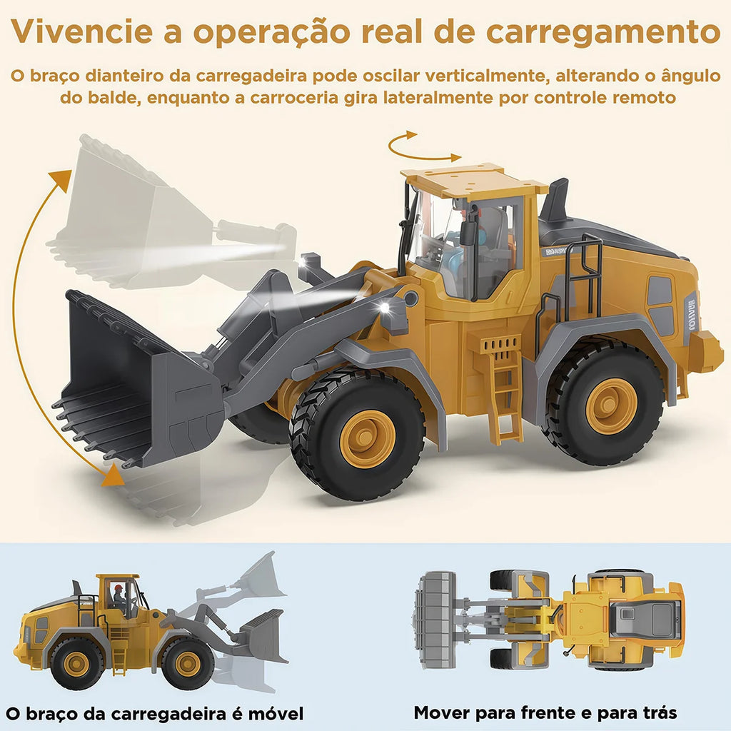 Brinquedo de Controle Remoto Trator de Construção 2 baterias recarregáveis 8 anos BRASTOY