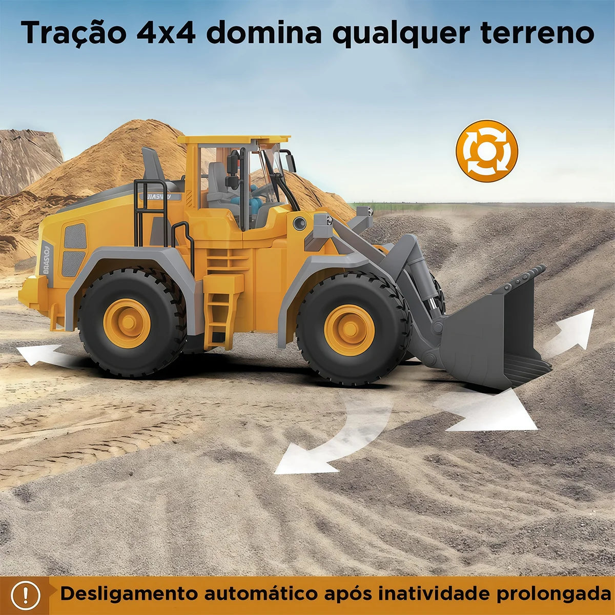 Brinquedo de Controle Remoto Trator de Construção 2 baterias recarregáveis 8 anos BRASTOY
