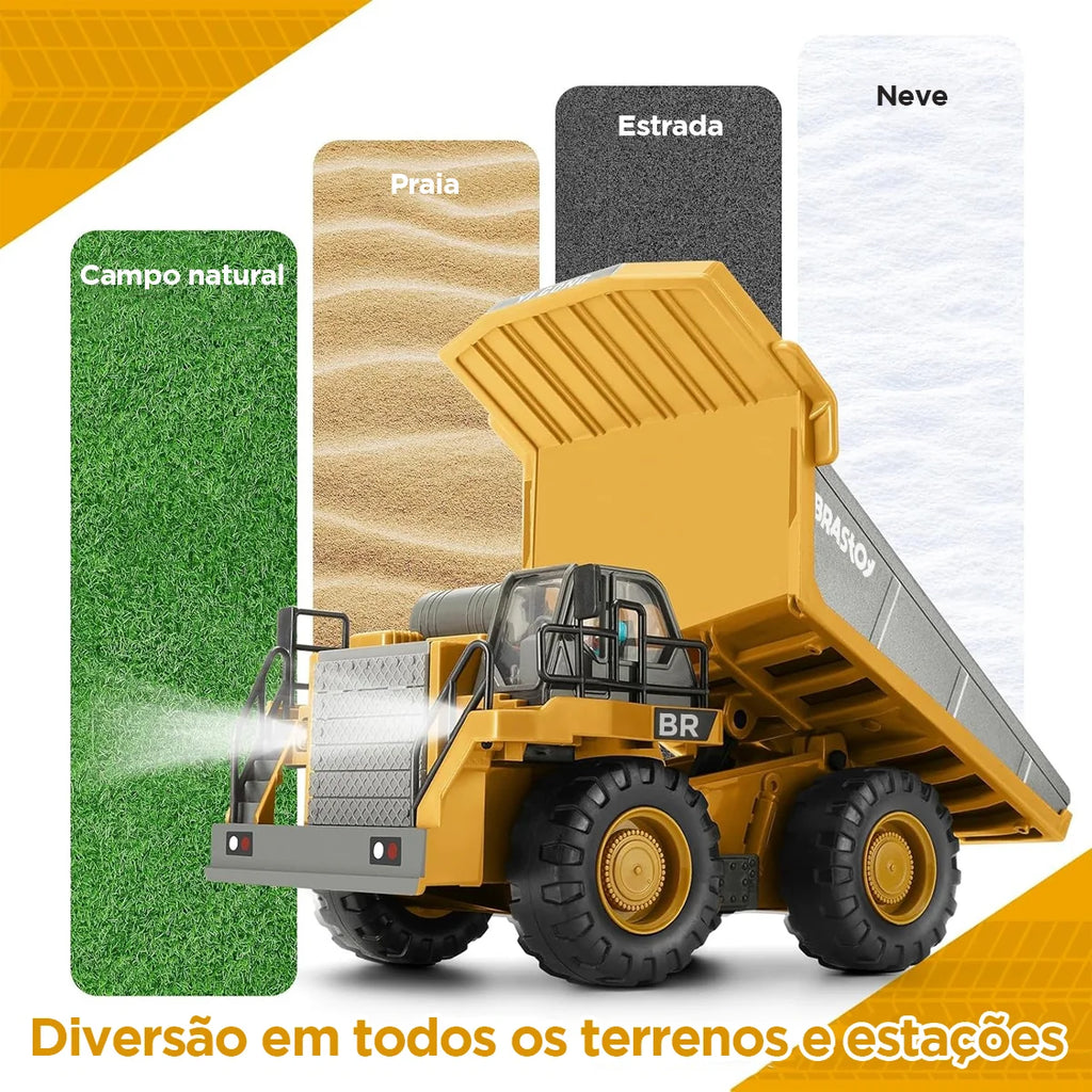Brinquedo de Caminhão Basculante com Controle Remoto para Crianças 2 Pilhas Recarregáveis com Som e Luz BRASTOY