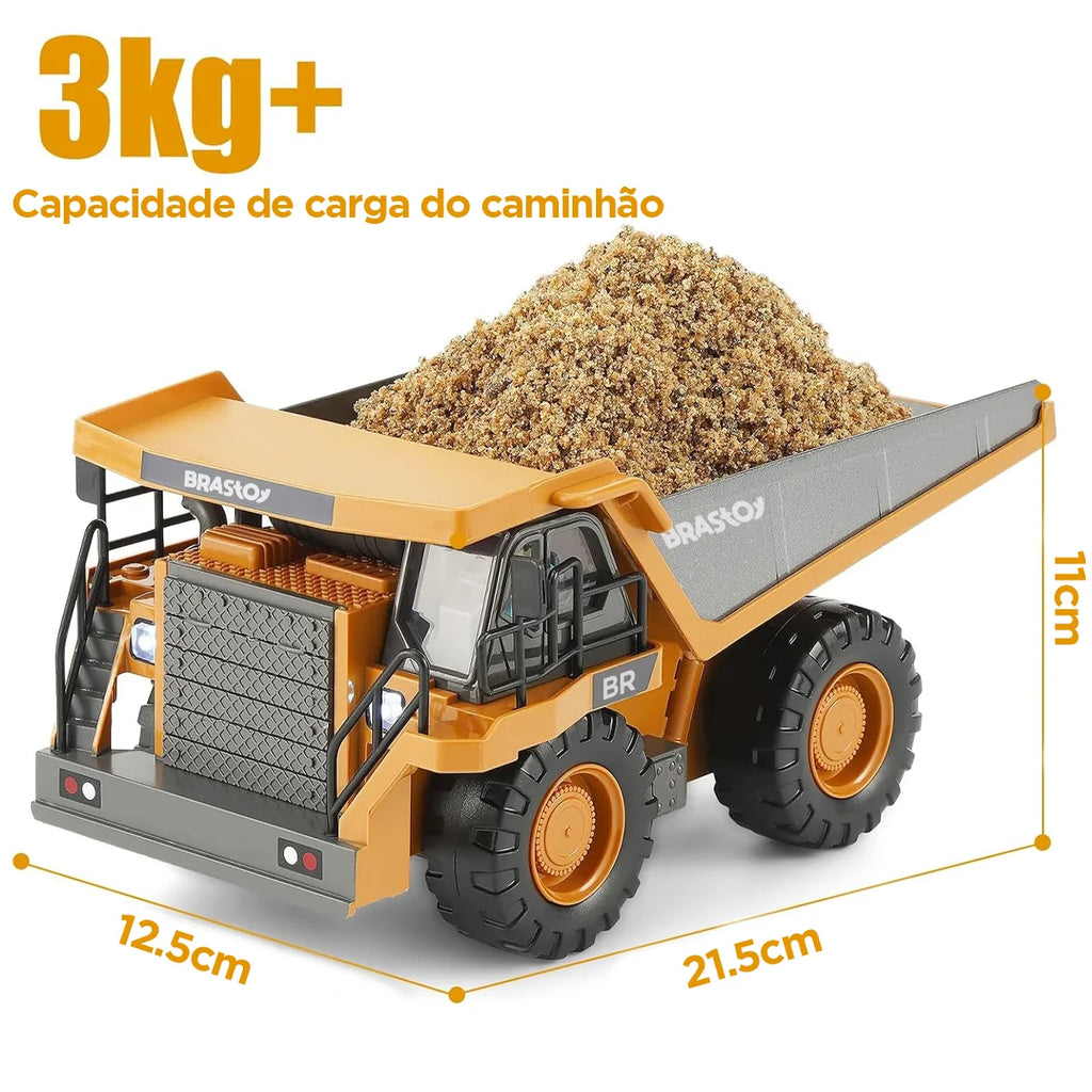 Brinquedo de Caminhão Basculante com Controle Remoto para Crianças 2 Pilhas Recarregáveis com Som e Luz BRASTOY