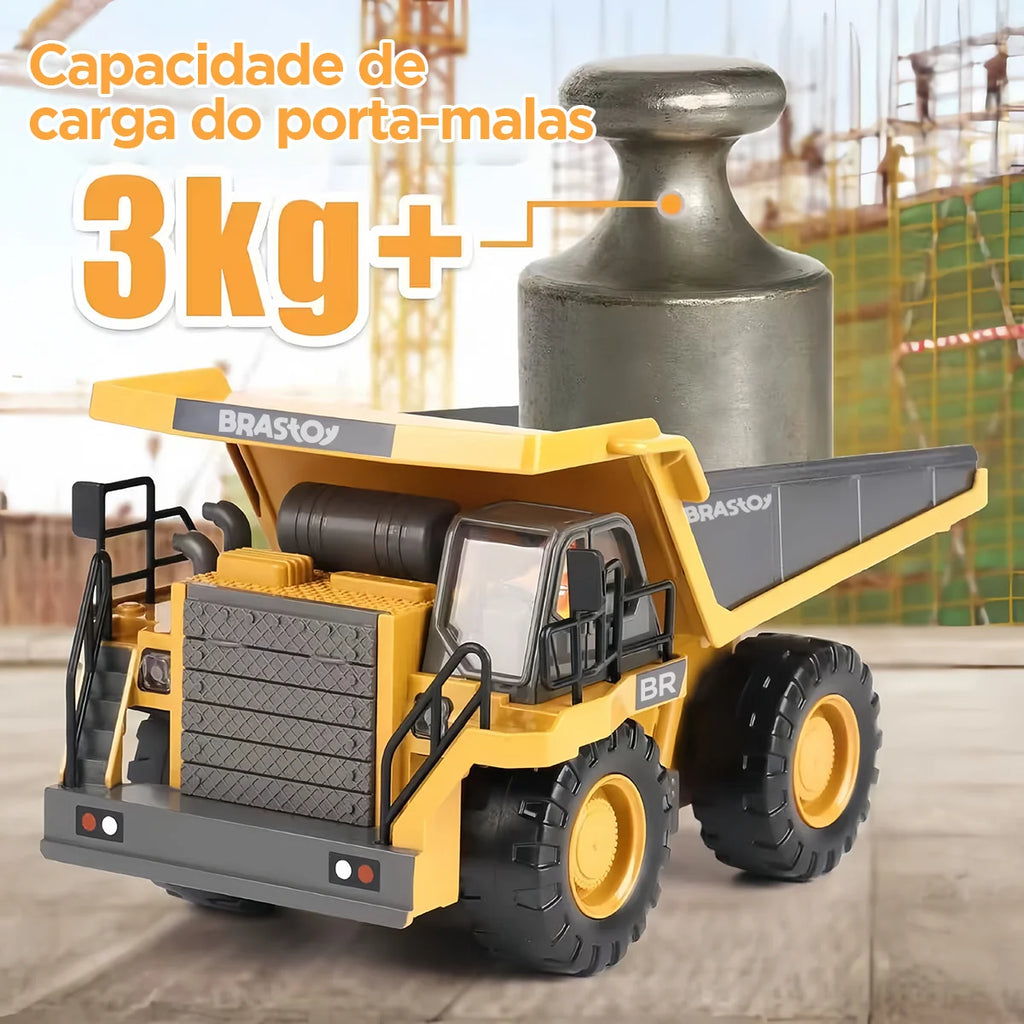 Brinquedo de Caminhão Basculante com Controle Remoto para Crianças 2 Pilhas Recarregáveis com Som e Luz BRASTOY