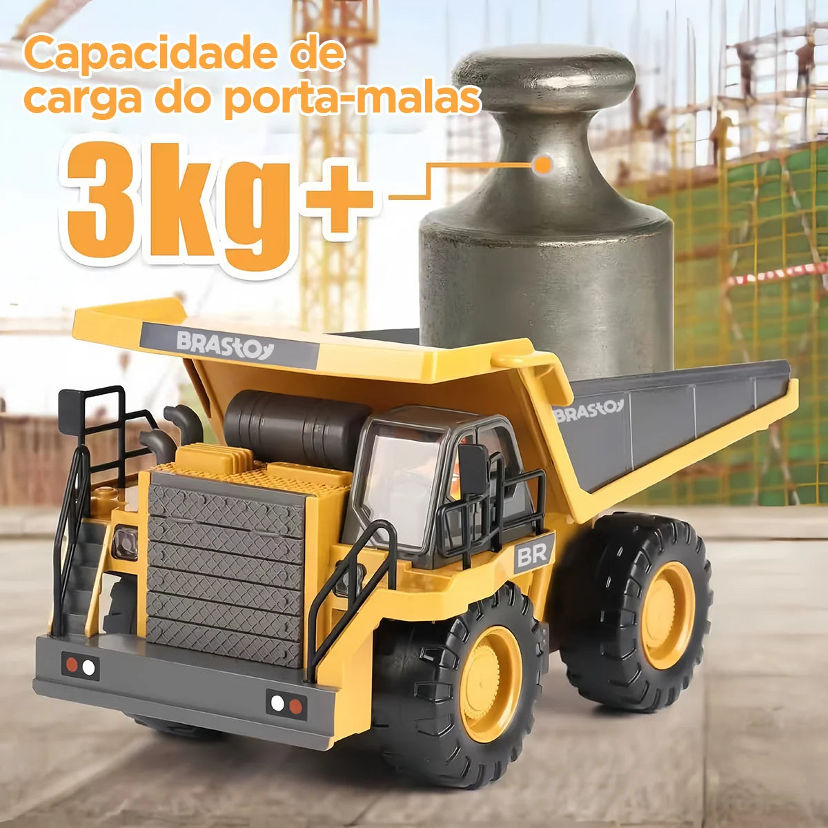 Brinquedo de Caminhão Basculante com Controle Remoto para Crianças 2 Pilhas Recarregáveis com Som e Luz BRASTOY