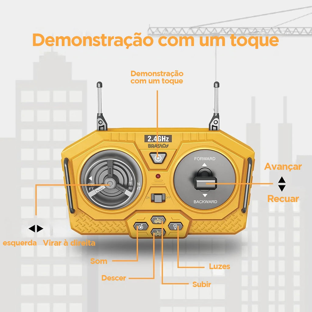 Brinquedo de Caminhão Basculante com Controle Remoto para Crianças 2 Pilhas Recarregáveis com Som e Luz BRASTOY