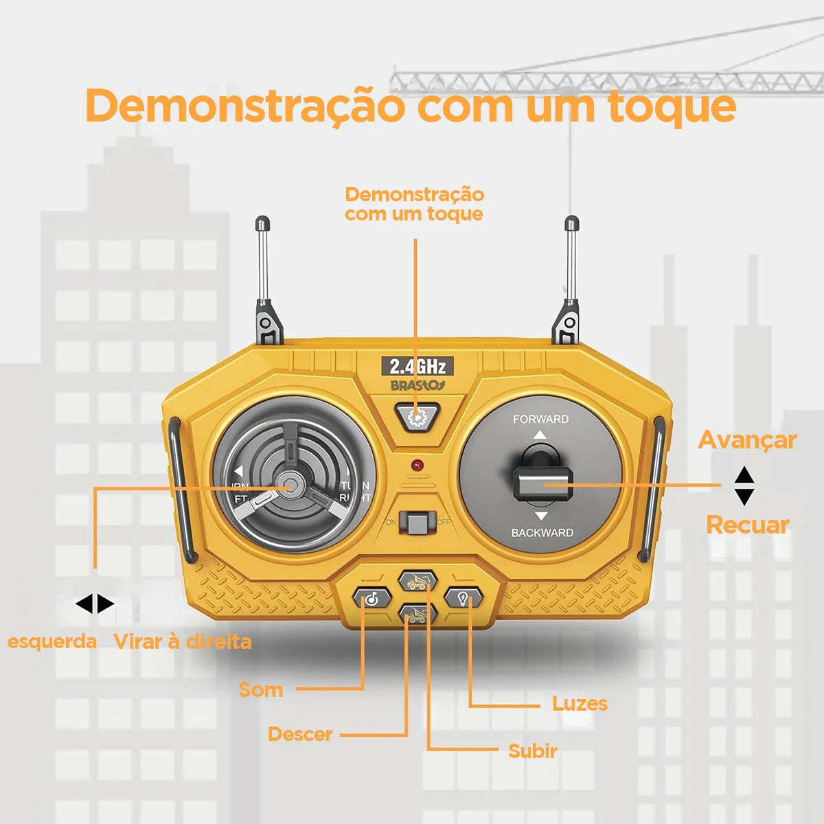 Brinquedo de Caminhão Basculante com Controle Remoto para Crianças 2 Pilhas Recarregáveis com Som e Luz BRASTOY
