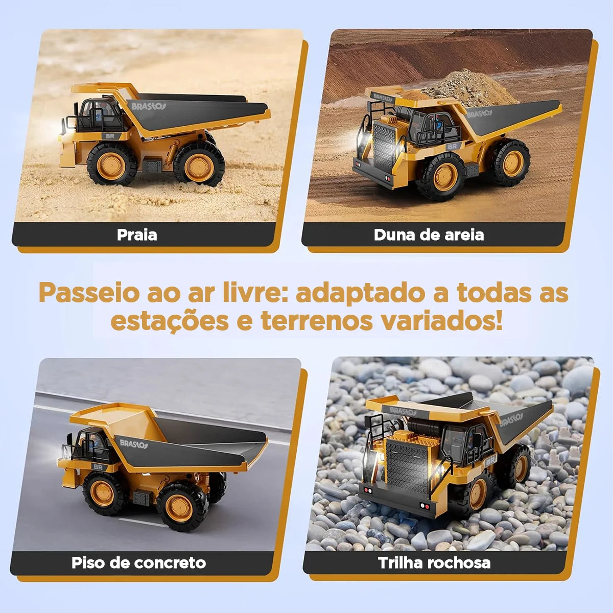 Brinquedo de Caminhão Basculante com Controle Remoto para Crianças 2 Pilhas Recarregáveis com Som e Luz BRASTOY
