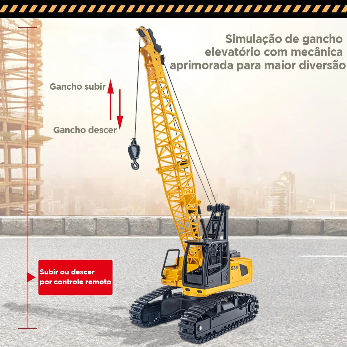 Brinquedo de Caminhão de Construção Guindaste com Controle Remoto para Crianças BRASTOY