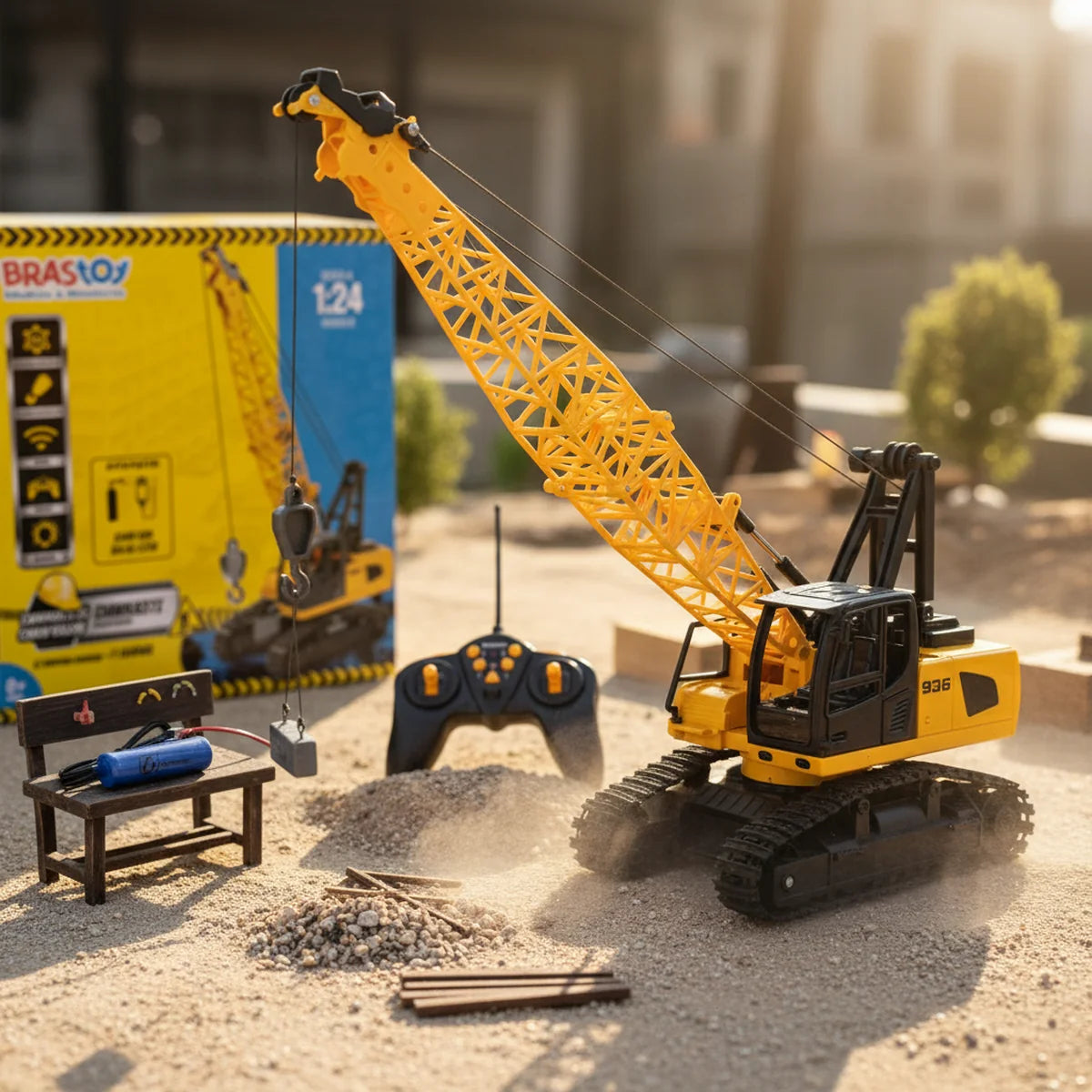 Brinquedo de Caminhão de Construção Guindaste com Controle Remoto para Crianças BRASTOY