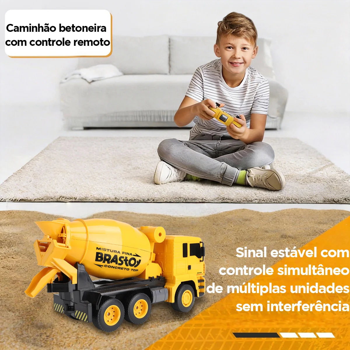 Caminhão Betoneira Controle Remoto Recarregável Brastoy Brinquedo Infantil