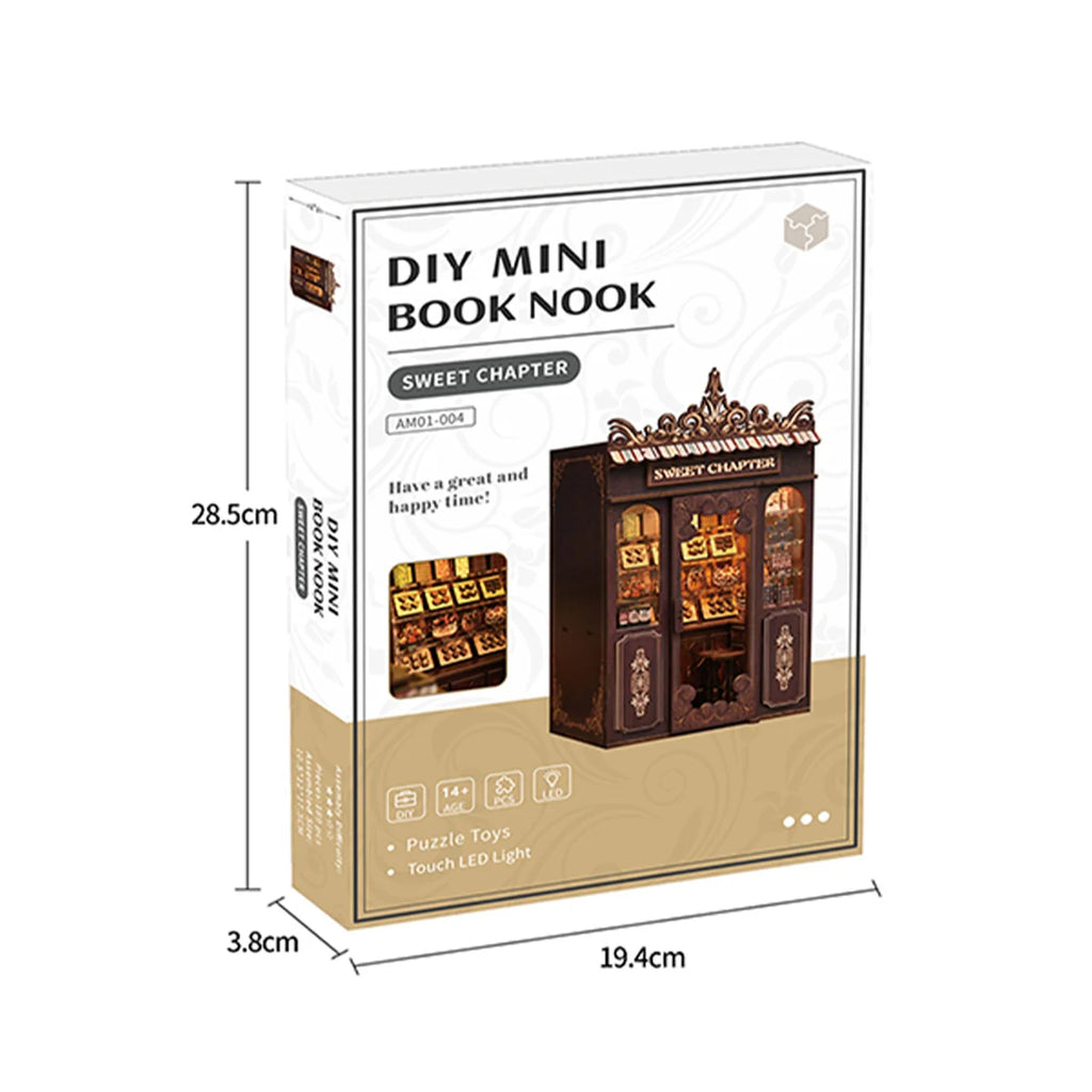Bloco de Montar Loja de Doces Puzzle QuebraCabeça Miniatura de Madeira com Luzes LED Brastoy DIY