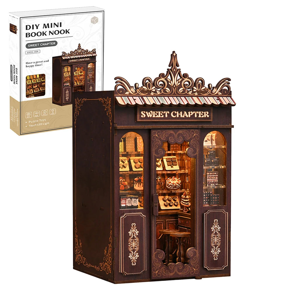 Bloco de Montar Loja de Doces Puzzle QuebraCabeça Miniatura de Madeira com Luzes LED Brastoy DIY