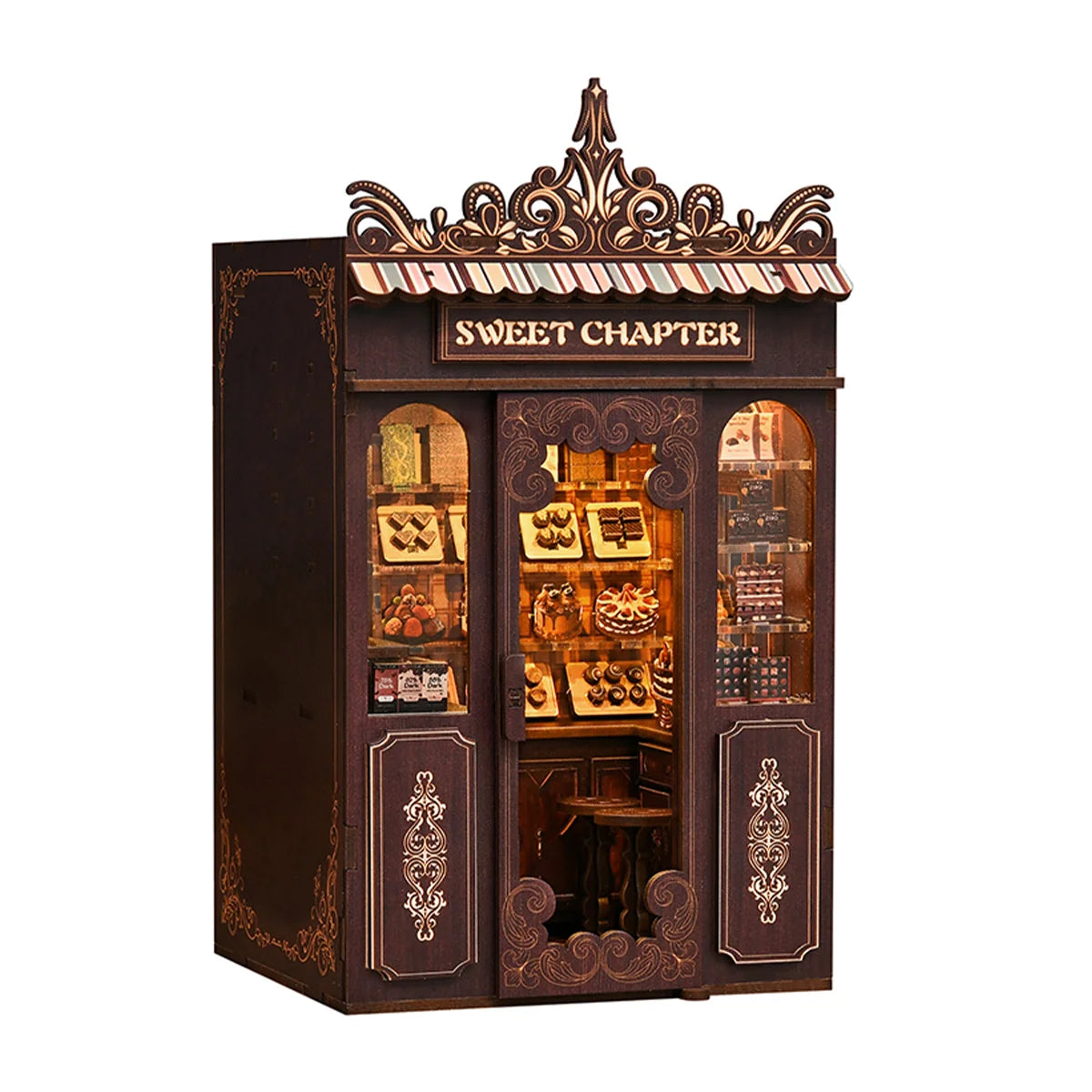 Bloco de Montar Loja de Doces Puzzle QuebraCabeça Miniatura de Madeira com Luzes LED Brastoy DIY