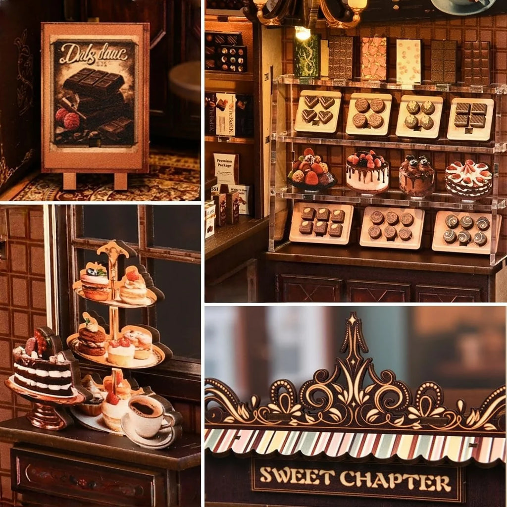 Bloco de Montar Loja de Doces Puzzle QuebraCabeça Miniatura de Madeira com Luzes LED Brastoy DIY