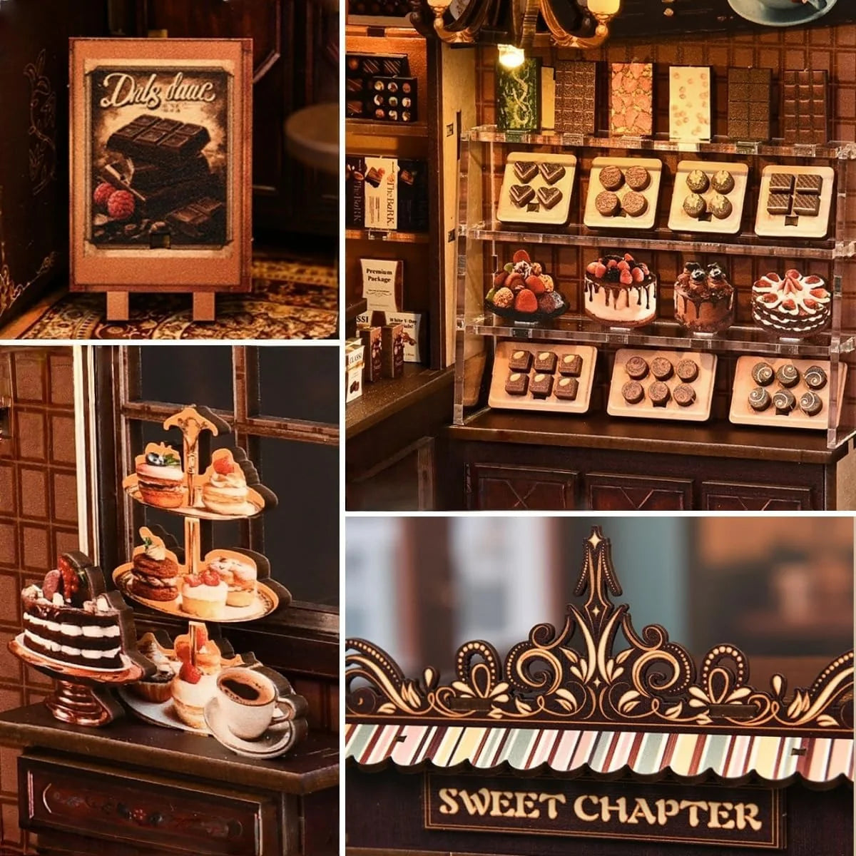 Bloco de Montar Loja de Doces Puzzle QuebraCabeça Miniatura de Madeira com Luzes LED Brastoy DIY