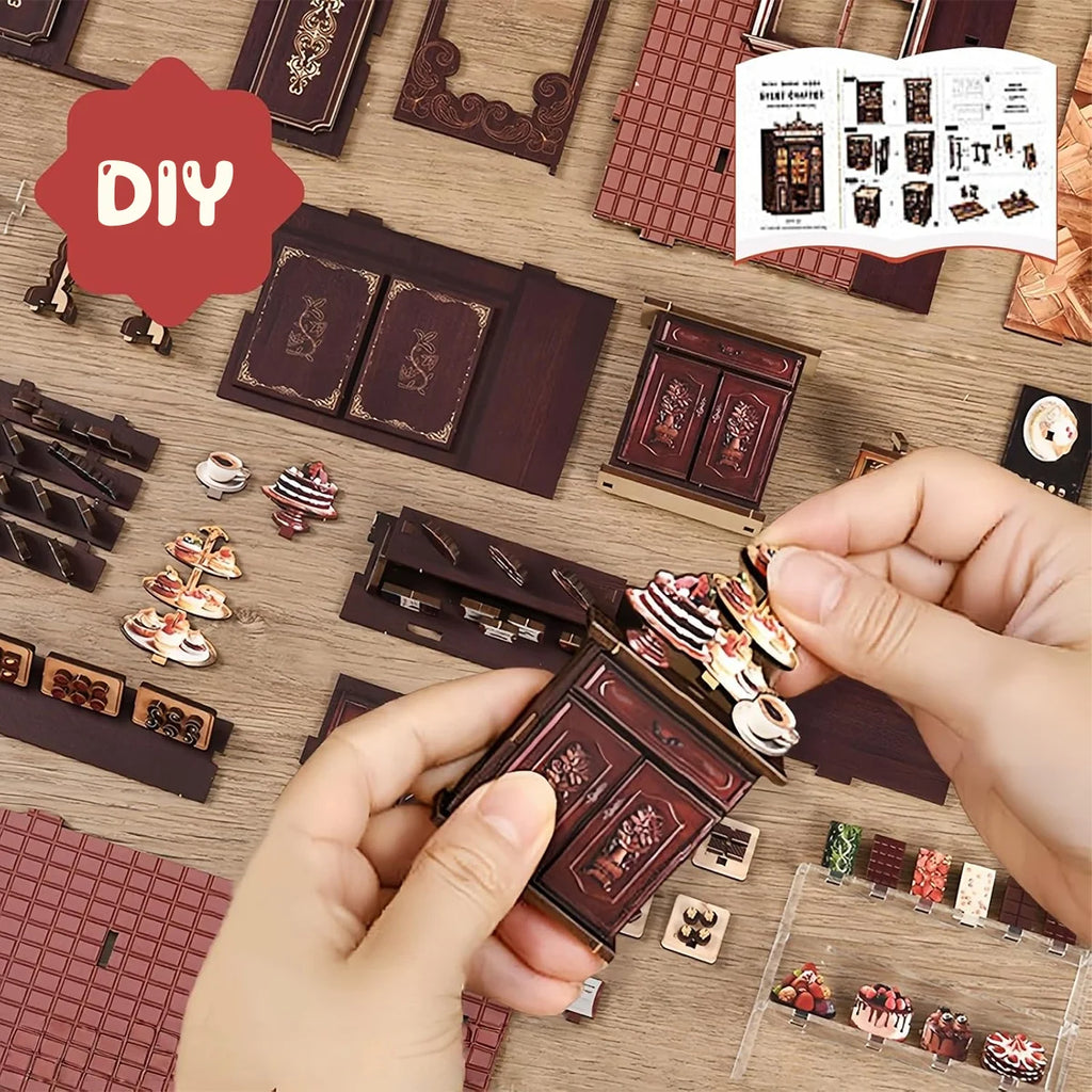 Bloco de Montar Loja de Doces Puzzle QuebraCabeça Miniatura de Madeira com Luzes LED Brastoy DIY