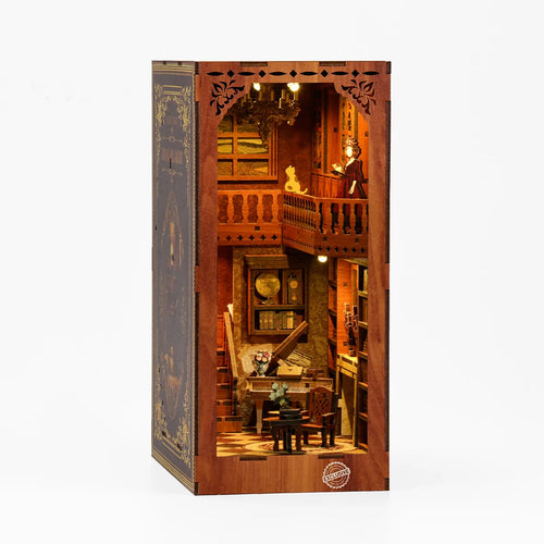Bloco de Montar Cantinho De Livros Casa Puzzle QuebraCabeça Miniatura de Madeira com Luzes LED Brastoy DIY