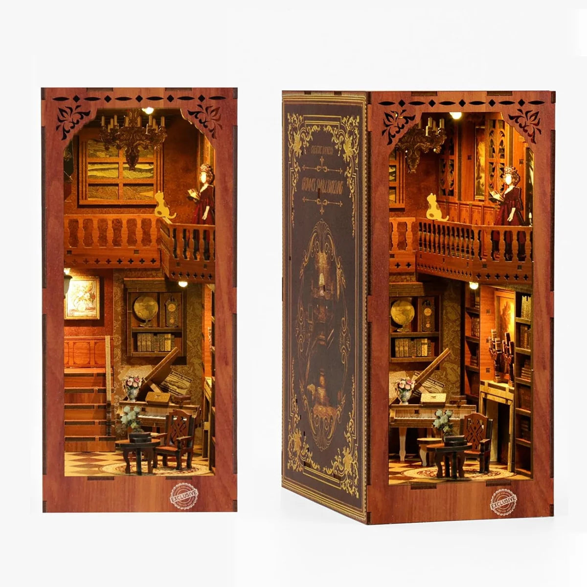 Bloco de Montar Cantinho De Livros Casa Puzzle QuebraCabeça Miniatura de Madeira com Luzes LED Brastoy DIY
