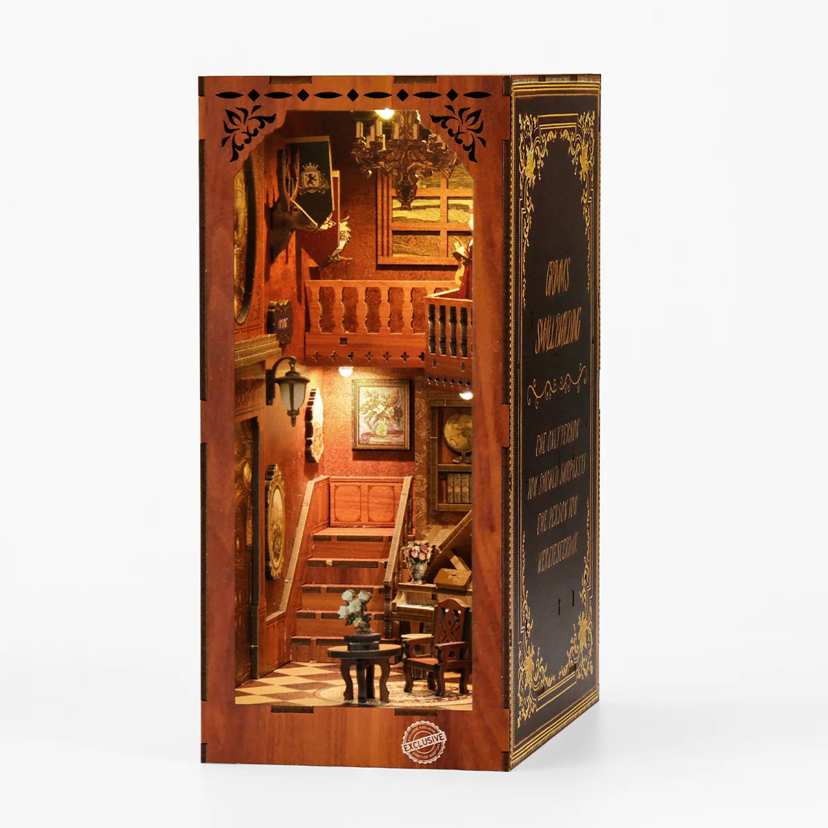 Bloco de Montar Cantinho De Livros Casa Puzzle QuebraCabeça Miniatura de Madeira com Luzes LED Brastoy DIY