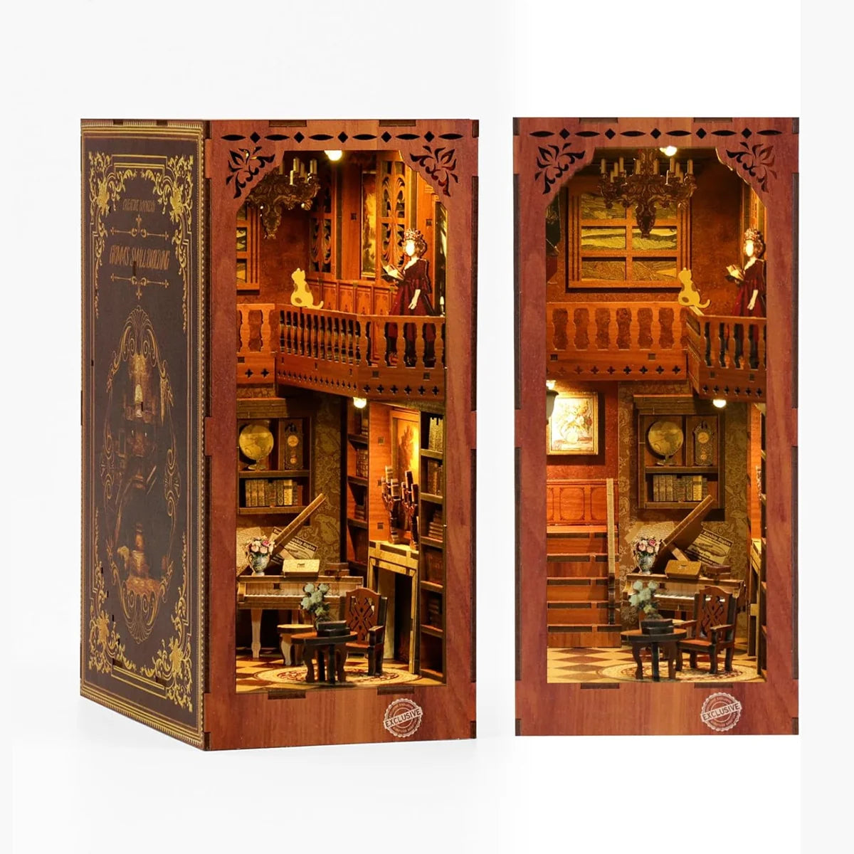 Bloco de Montar Cantinho De Livros Casa Puzzle QuebraCabeça Miniatura de Madeira com Luzes LED Brastoy DIY