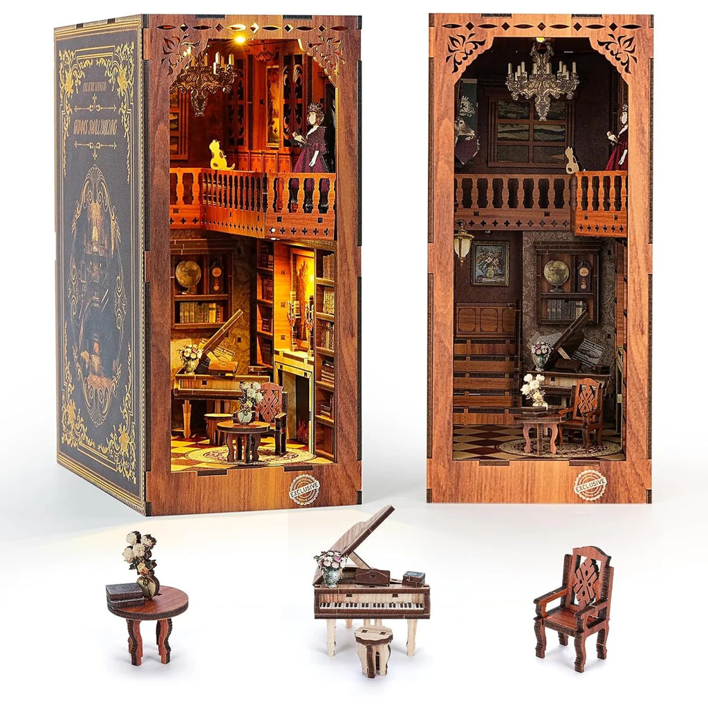 Bloco de Montar Cantinho De Livros Casa Puzzle QuebraCabeça Miniatura de Madeira com Luzes LED Brastoy DIY