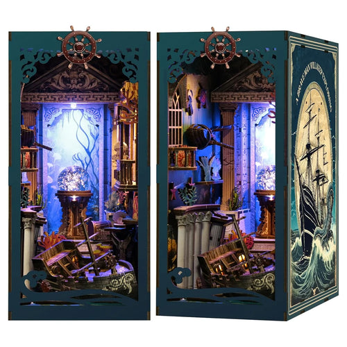 Bloco de Montar Cantinho De Leitura Tema Oceano Misterioso Puzzle QuebraCabeça Miniatura de Madeira com Luzes LED Brastoy DIY
