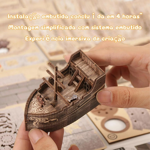 Bloco de Montar Cantinho De Leitura Tema Oceano Misterioso Puzzle QuebraCabeça Miniatura de Madeira com Luzes LED Brastoy DIY