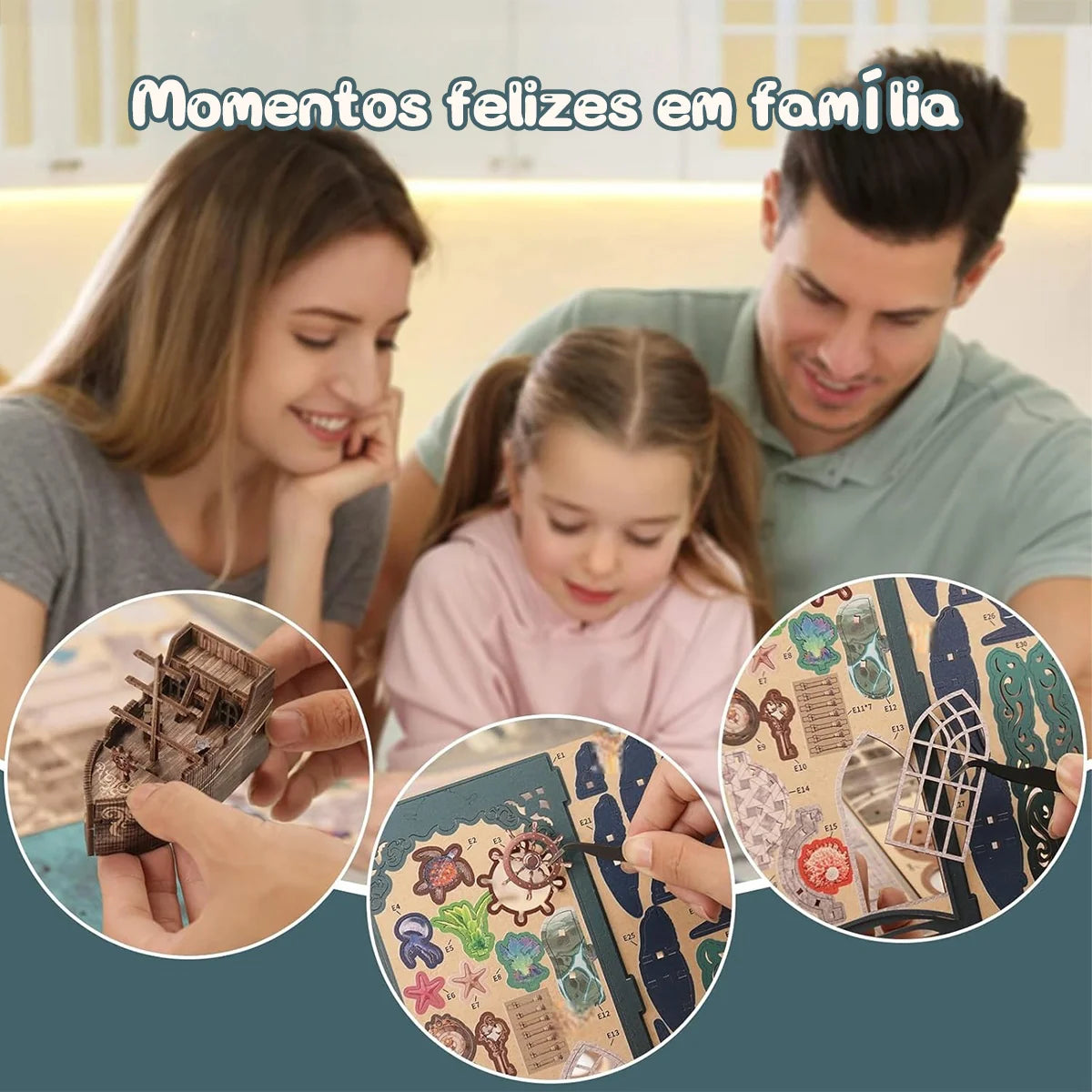 Bloco de Montar Cantinho De Leitura Tema Oceano Misterioso Puzzle QuebraCabeça Miniatura de Madeira com Luzes LED Brastoy DIY
