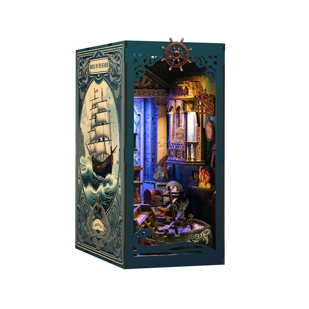 Bloco de Montar Cantinho De Leitura Tema Oceano Misterioso Puzzle QuebraCabeça Miniatura de Madeira com Luzes LED Brastoy DIY
