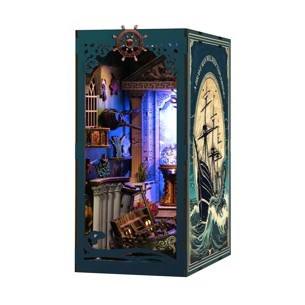 Bloco de Montar Cantinho De Leitura Tema Oceano Misterioso Puzzle QuebraCabeça Miniatura de Madeira com Luzes LED Brastoy DIY