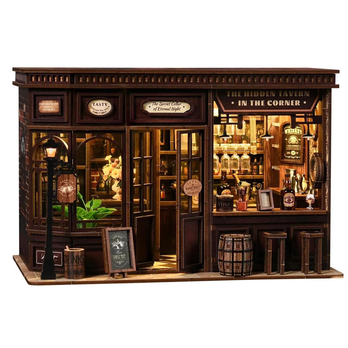 Bloco de Montar Taberma Puzzle QuebraCabeça Miniatura de Madeira com Luzes LED Brastoy DIY