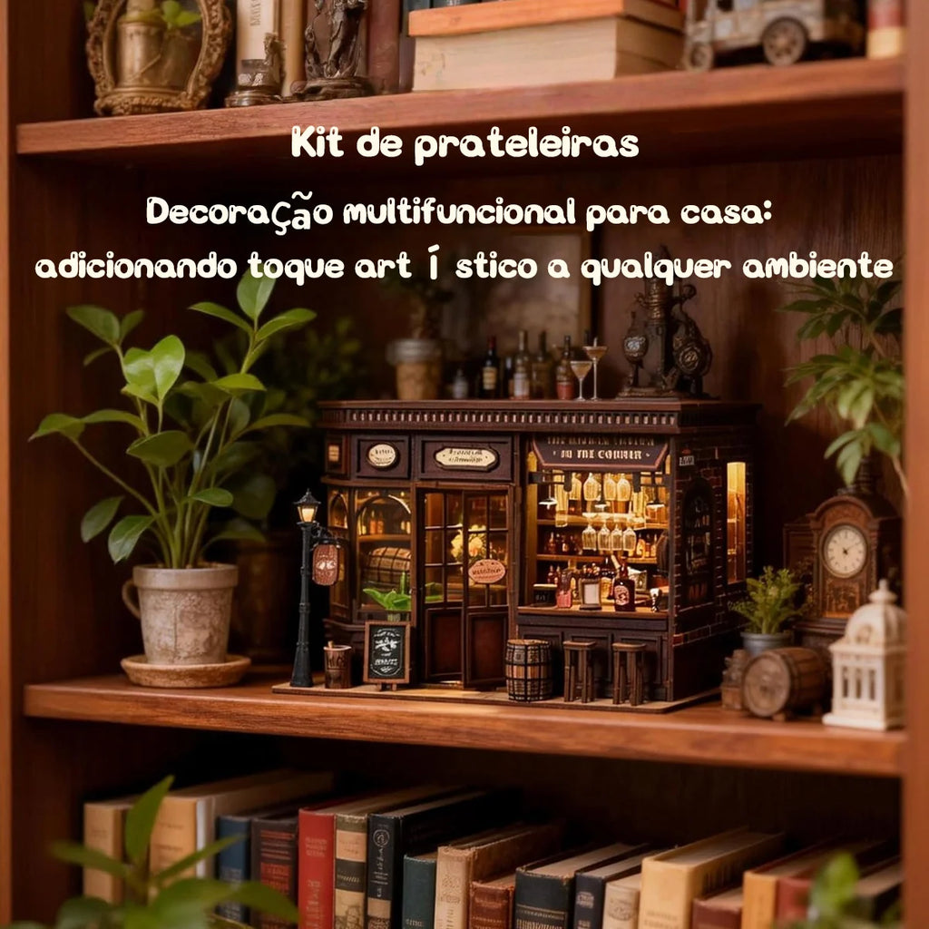 Bloco de Montar Taberma Puzzle QuebraCabeça Miniatura de Madeira com Luzes LED Brastoy DIY