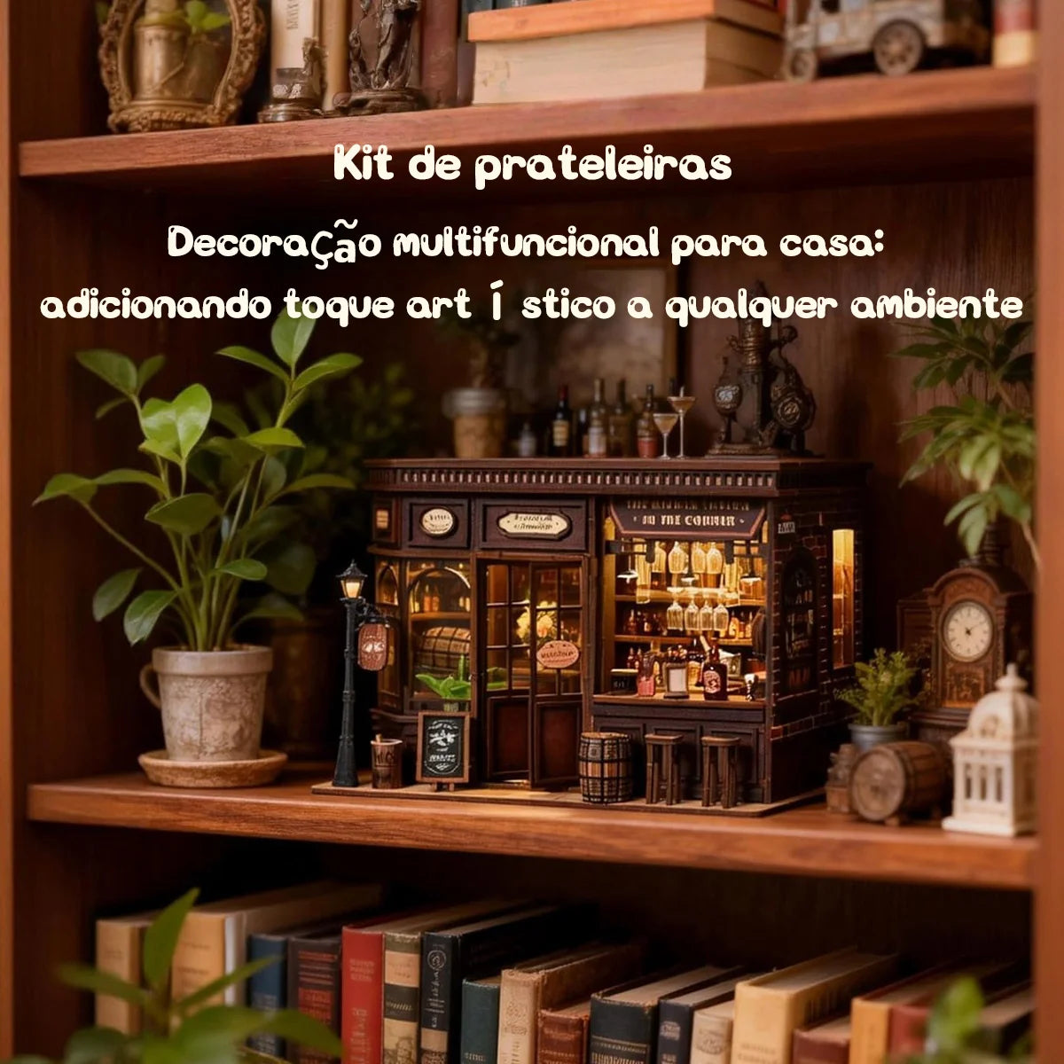 Bloco de Montar Taberma Puzzle QuebraCabeça Miniatura de Madeira com Luzes LED Brastoy DIY