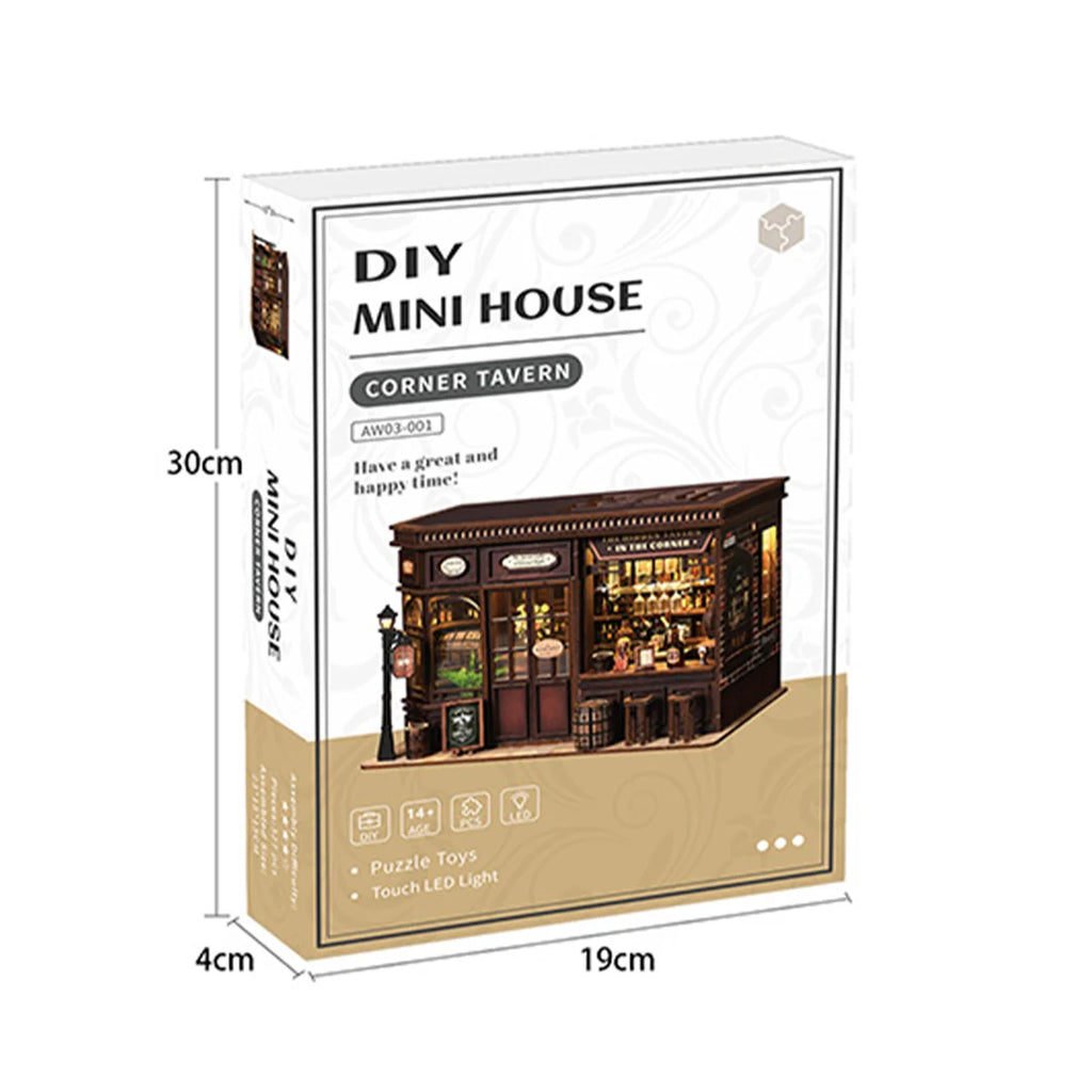Bloco de Montar Taberma Puzzle QuebraCabeça Miniatura de Madeira com Luzes LED Brastoy DIY