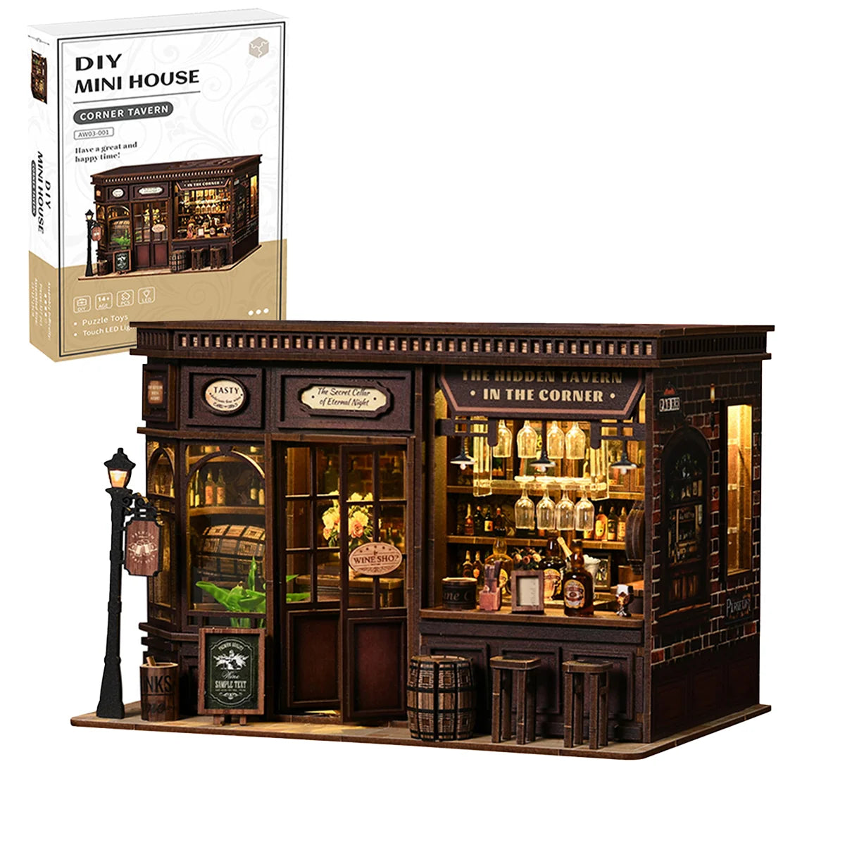 Bloco de Montar Taberma Puzzle QuebraCabeça Miniatura de Madeira com Luzes LED Brastoy DIY