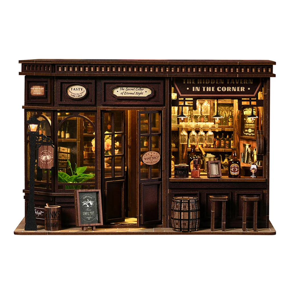 Bloco de Montar Taberma Puzzle QuebraCabeça Miniatura de Madeira com Luzes LED Brastoy DIY