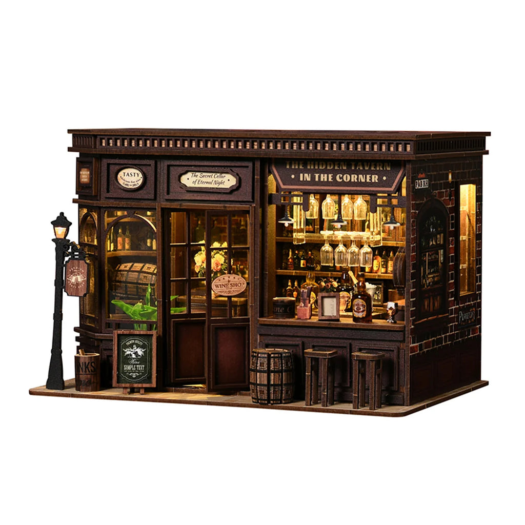 Bloco de Montar Taberma Puzzle QuebraCabeça Miniatura de Madeira com Luzes LED Brastoy DIY