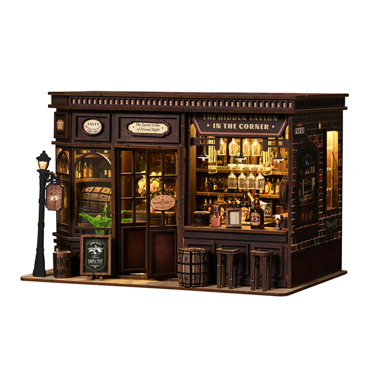Bloco de Montar Taberma Puzzle QuebraCabeça Miniatura de Madeira com Luzes LED Brastoy DIY