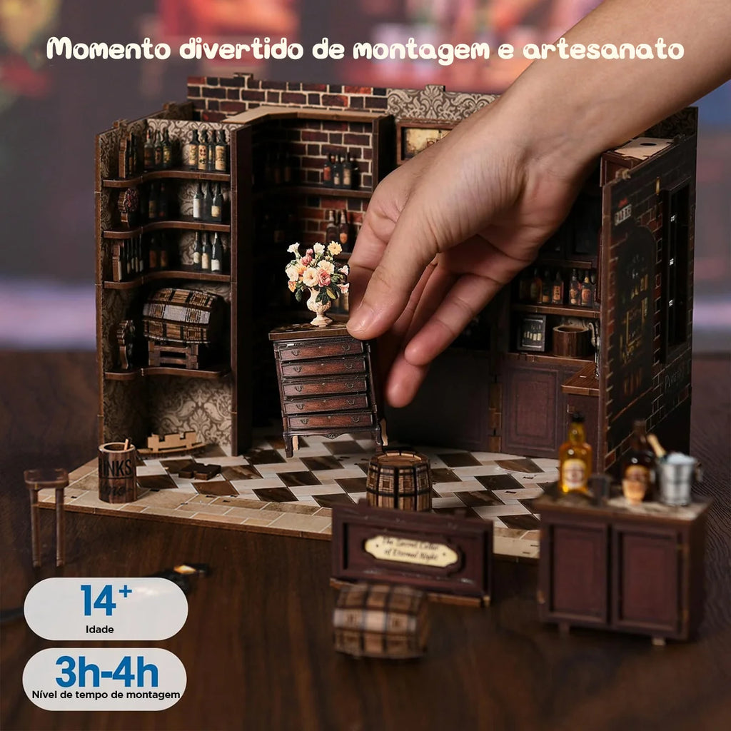 Bloco de Montar Taberma Puzzle QuebraCabeça Miniatura de Madeira com Luzes LED Brastoy DIY
