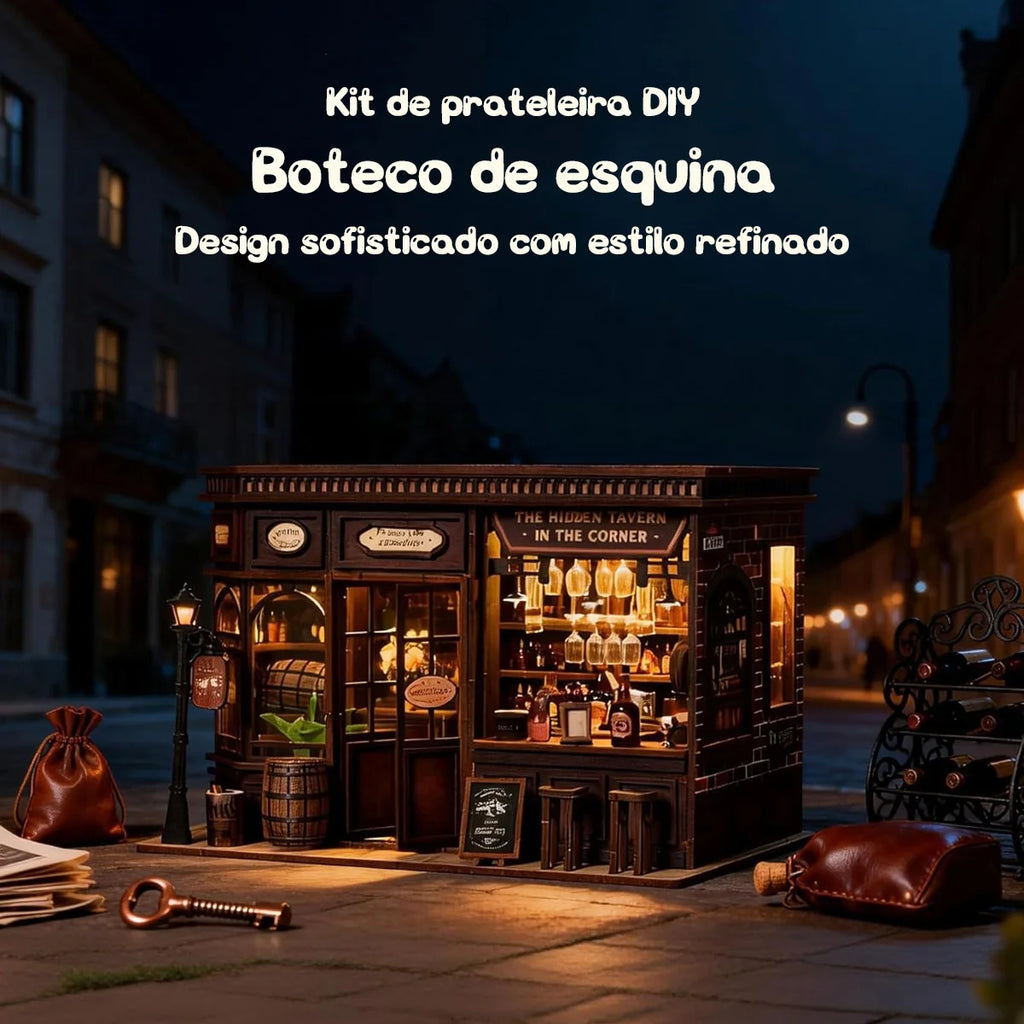 Bloco de Montar Taberma Puzzle QuebraCabeça Miniatura de Madeira com Luzes LED Brastoy DIY