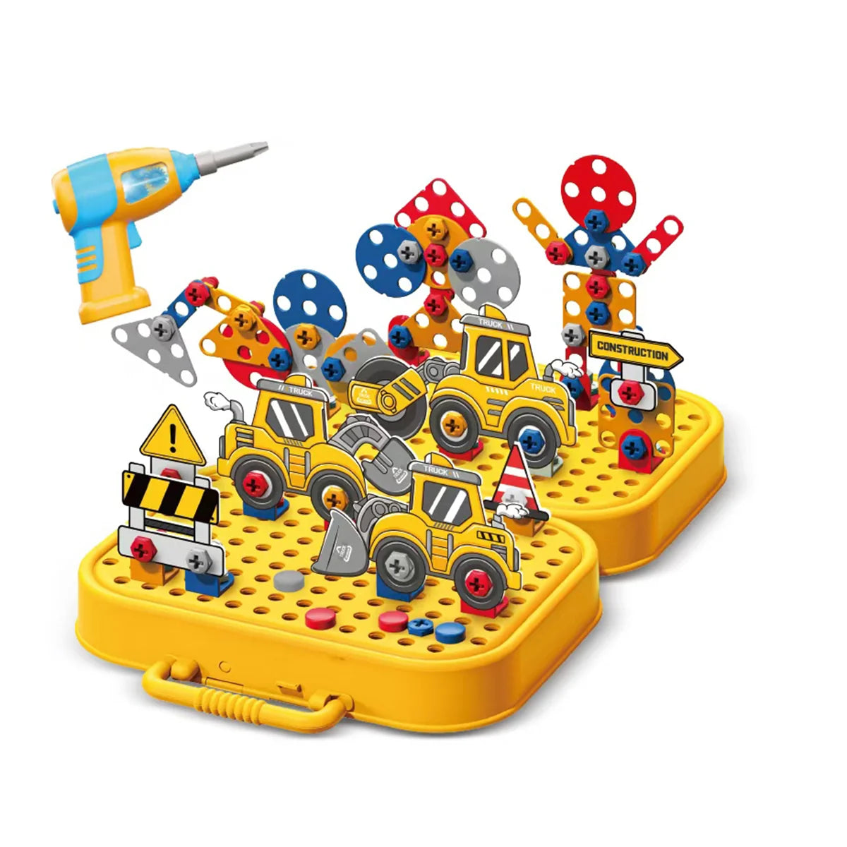 Brinquedo Educativo Kit Ferramentas Infantil Parafusadeira Brastoy Amarelo 225 Peças