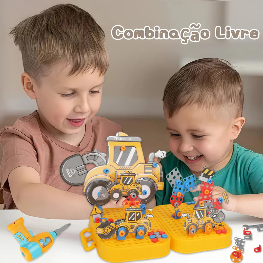 Brinquedo Educativo Kit Ferramentas Infantil Parafusadeira Brastoy Amarelo 225 Peças
