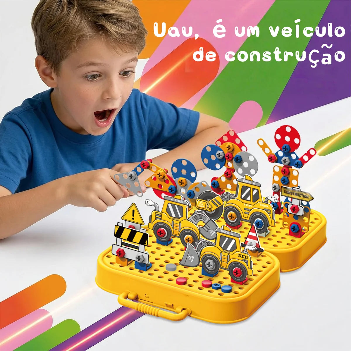 Brinquedo Educativo Kit Ferramentas Infantil Parafusadeira Brastoy Amarelo 225 Peças