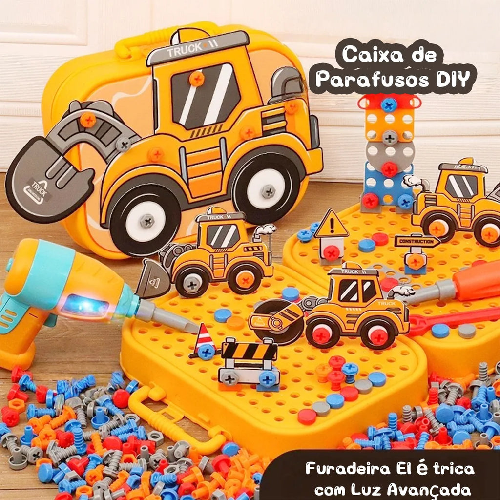 Brinquedo Educativo Kit Ferramentas Infantil Parafusadeira Brastoy Amarelo 225 Peças