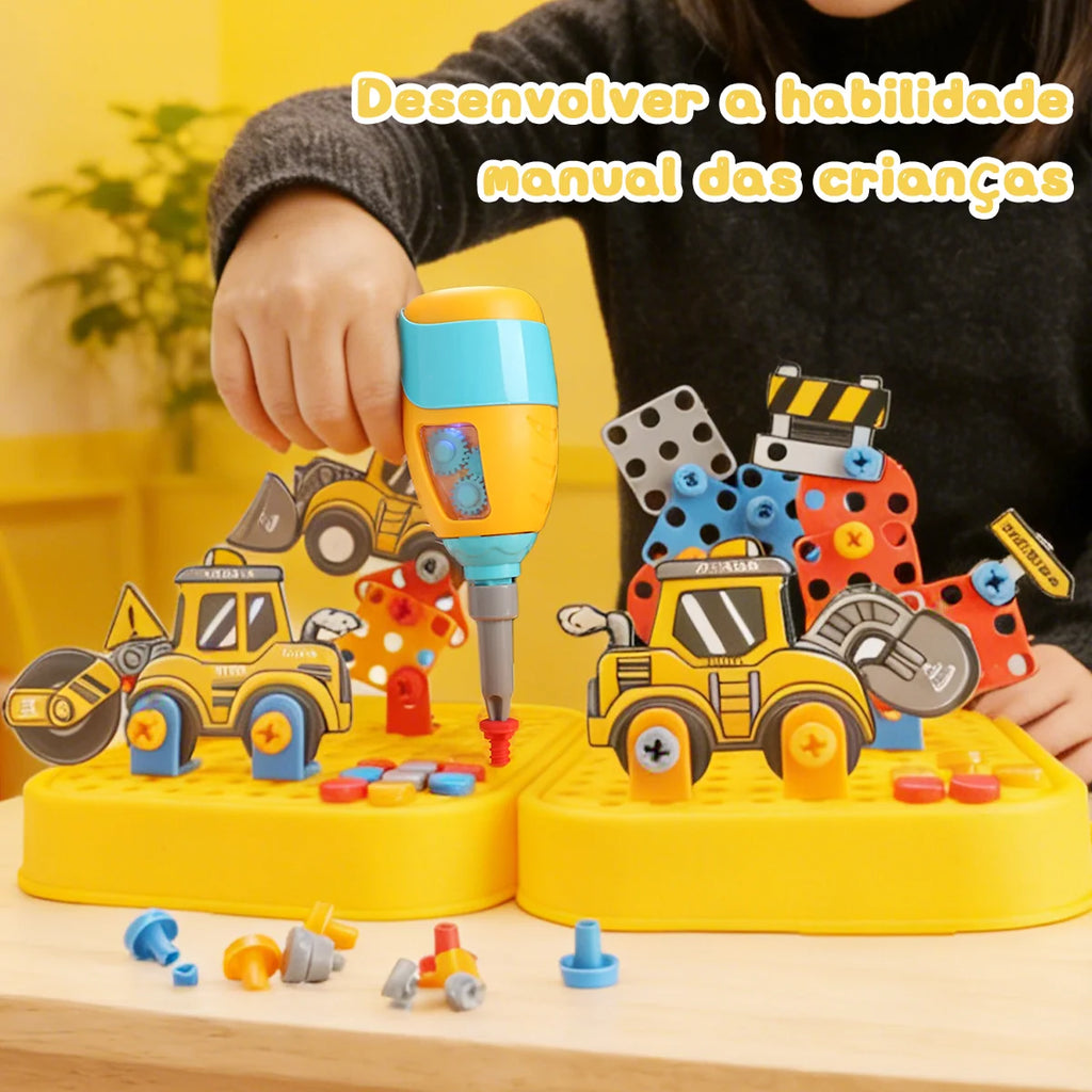 Brinquedo Educativo Kit Ferramentas Infantil Parafusadeira Brastoy Amarelo 225 Peças