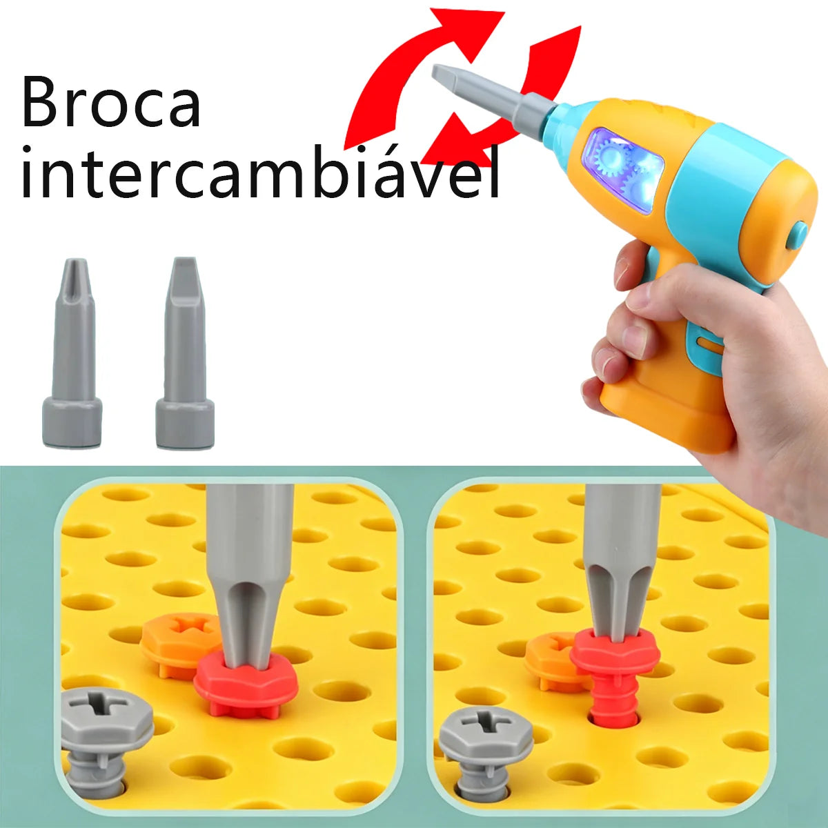 Brinquedo Educativo Kit Ferramentas Infantil Parafusadeira Brastoy Amarelo 225 Peças