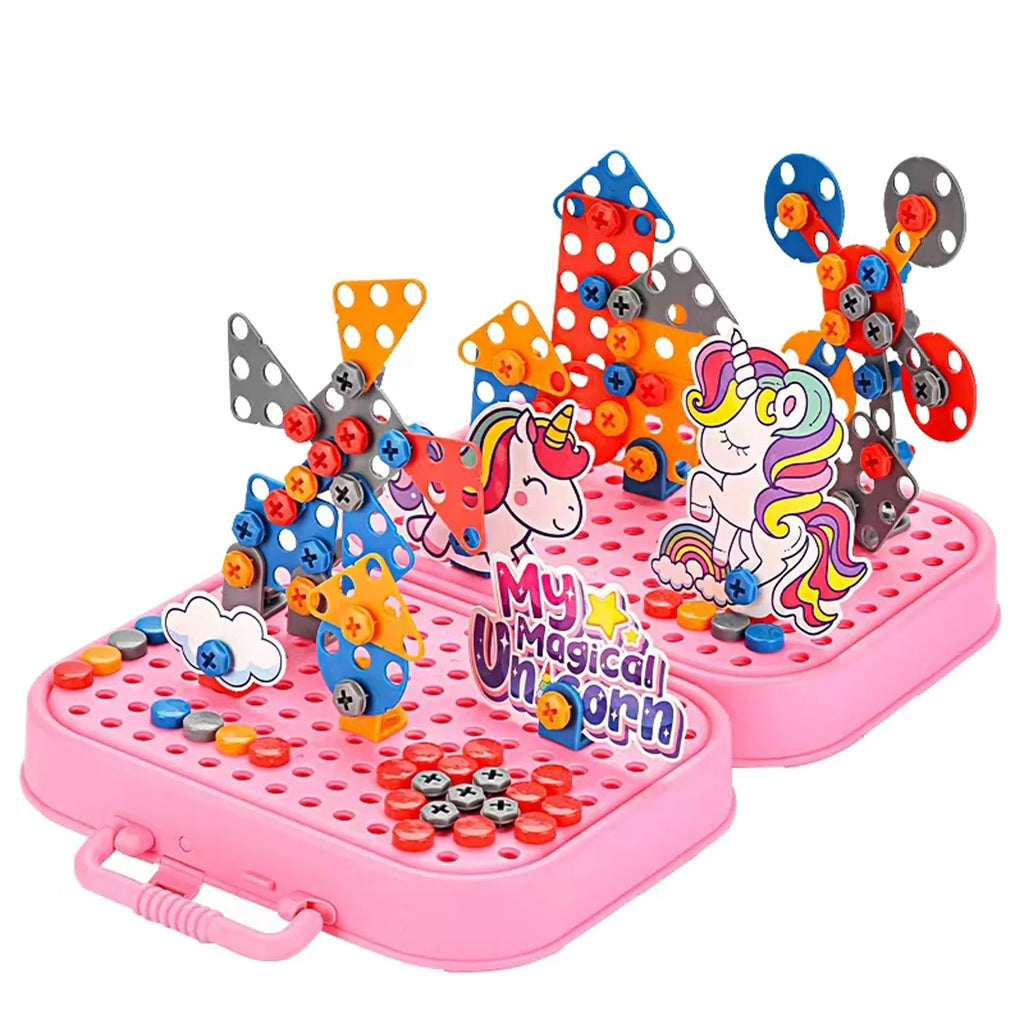 Brinquedo Educativo Kit Ferramentas Infantil Parafusadeira Brastoy Rosa 228 Peças
